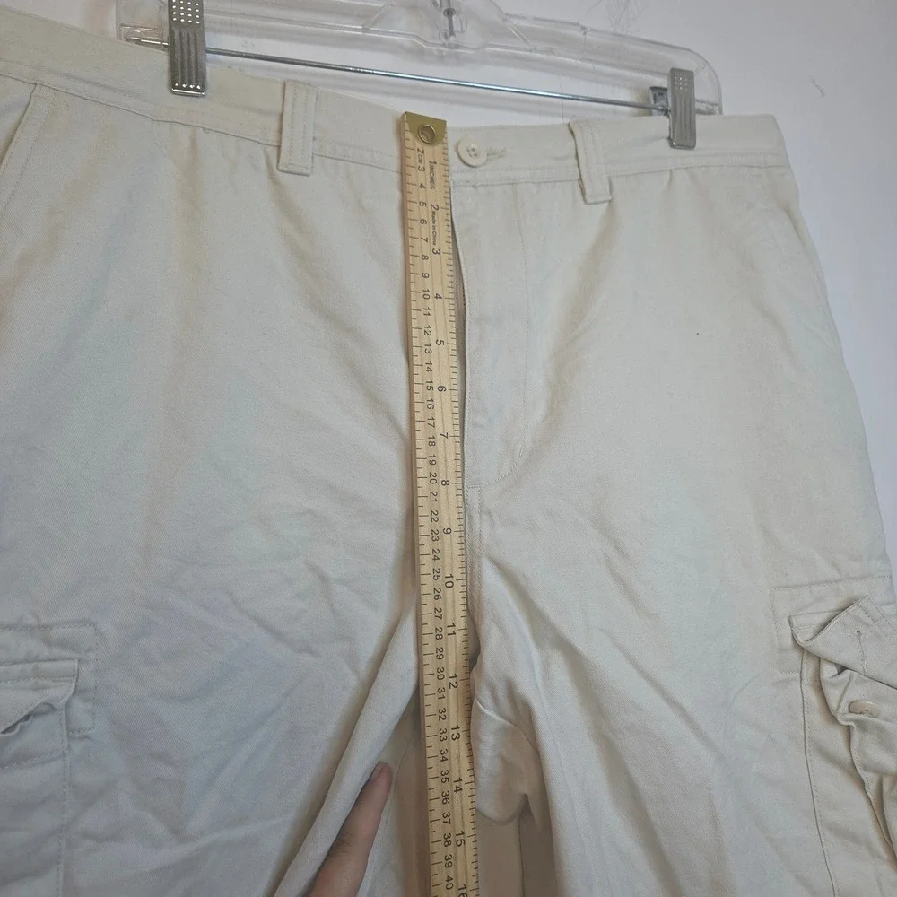 Lands End Mens 38x30 Cargo Pant Cream Cotton Straight Leg Outdoor Casual Trouser